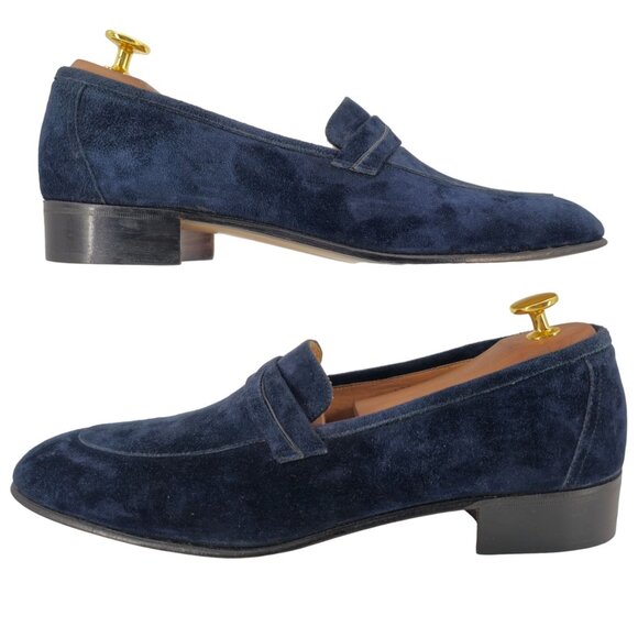 NEW Vintage Pierre Cardin Paris Navy Blue Suede Loafer Mens 10 Italy Dress Shoes - Picture 6 of 10